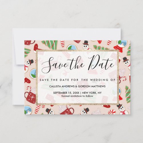 Festive Red Christmas Cookie Illustration Pattern Save The Date