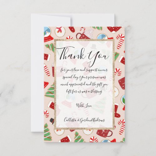 Festive Red Christmas Cookie Illustration Pattern Thank You Card