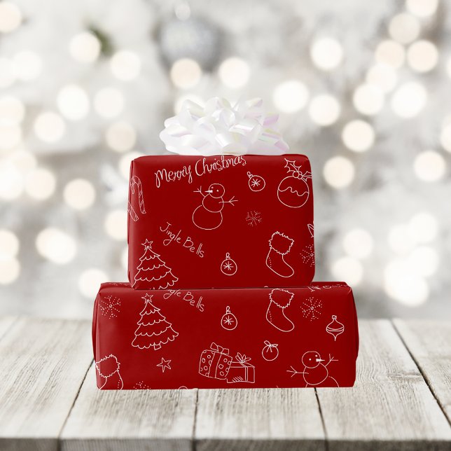 Festive Red Christmas Doodle Wrapping Paper (Creator Uploaded)