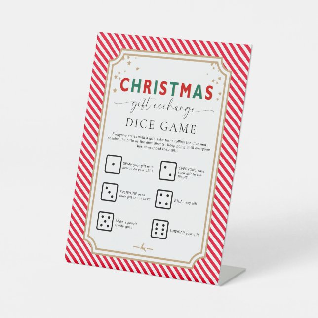 Festive Red Christmas Gift Exchange Dice Game Sign (Front)