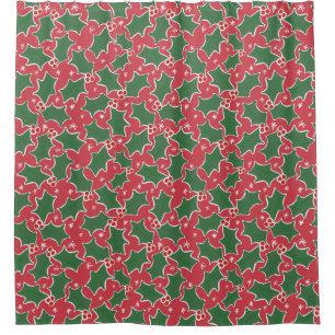Festive Red Christmas Holly Shower Curtain