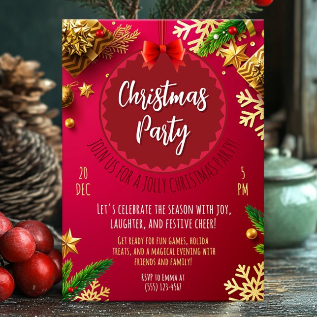 Festive red Christmas party card (Creator Uploaded)