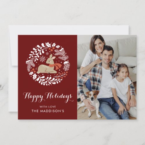 Festive Red Christmas Reindeer Holiday Card