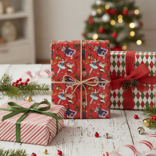 Festive Red Christmas Season Nutcracker Wrapping Paper Sheets
