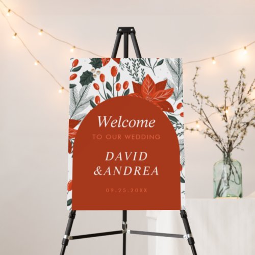 Festive Red Christmas Theme Floral Wedding Welcome Foam Board