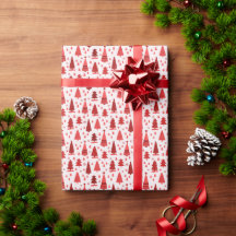 Festive Red Christmas Tree Forest Cute Pattern