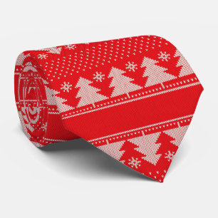 Festive Red Christmas Tree Neck Tie