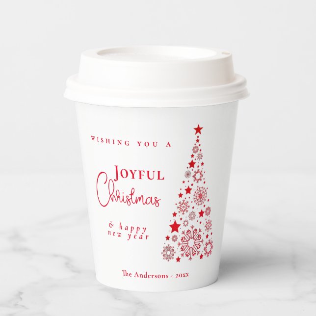 Festive Red Christmas Tree Paper Cups (Front)