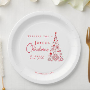 Festive Red Christmas Tree Paper Plates