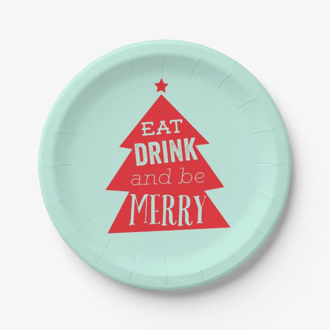 Festive Red Christmas Tree Party Paper Plates (Front)