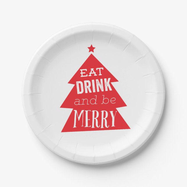 Festive Red Christmas Tree Party Paper Plates (Front)
