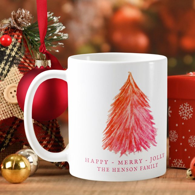 Festive Red Christmas Tree Watercolor Holiday  Coffee Mug (Creator Uploaded)