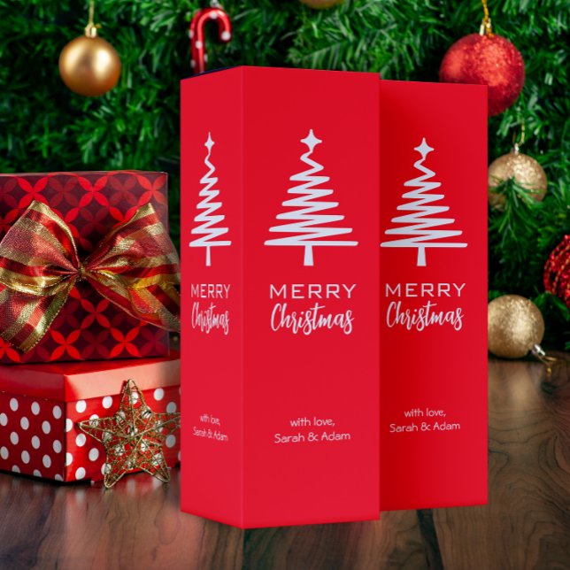 Festive Red Christmas white tree Wine Box (Festive Red Christmas white tree Wine Box)