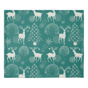 Festive red Christmas, winter forest. Duvet Cover