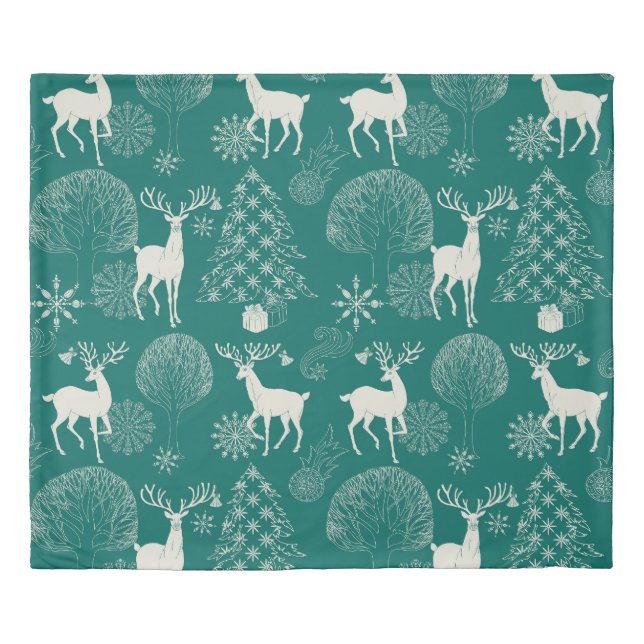 Festive red Christmas, winter forest. Duvet Cover (Front)