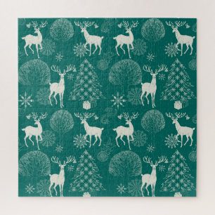 Festive red Christmas, winter forest. Jigsaw Puzzle