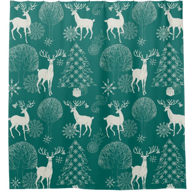 Festive red Christmas, winter forest. Shower Curtain (Front)