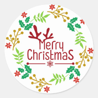 Festive Red Christmas Wreath Classic Round Sticker