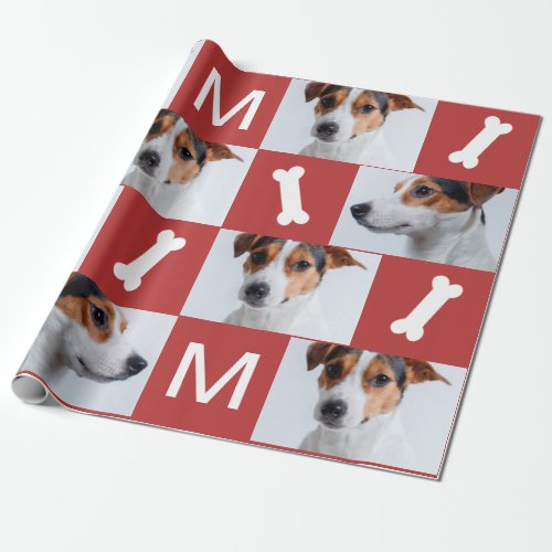 Festive Red Dog Bones Photo Collage Christmas Wrapping Paper