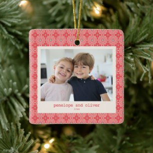 Festive Red Dot Pattern Festive Personalized Photo Ceramic Ornament