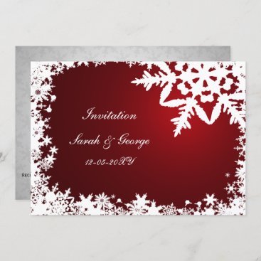 festive red elegant snowflakes winter wedding invitation