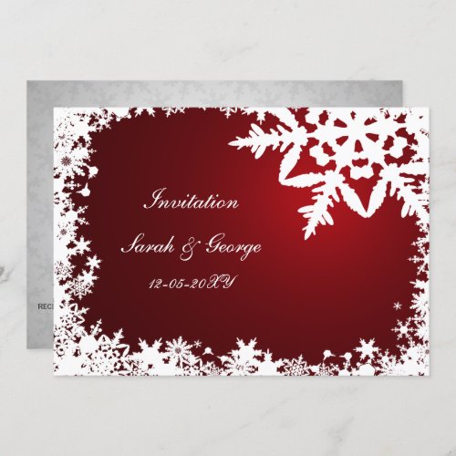 festive red elegant snowflakes winter wedding invitation