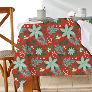 Festive Red Floral Christmas Pattern Tablecloth