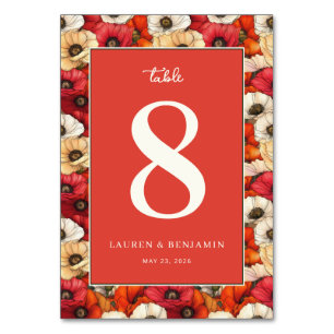 Festive Red Floral Poppies Table Number