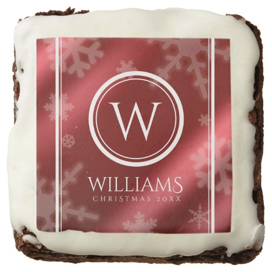Festive Red Foil Snowflakes Monogram Name Brownie (Front)