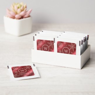 Festive Red Foil Snowflakes Monogram Name