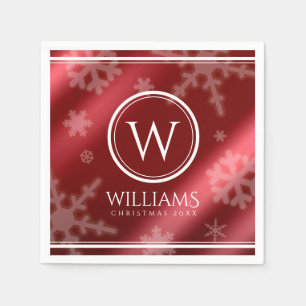 Festive Red Foil Snowflakes Monogram Name Napkins