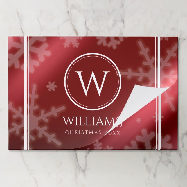 Festive Red Foil Snowflakes Monogram Name Paper Pad (Folded)