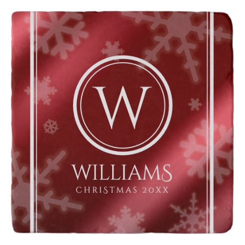 Festive Red Foil Snowflakes Monogram Name Trivet