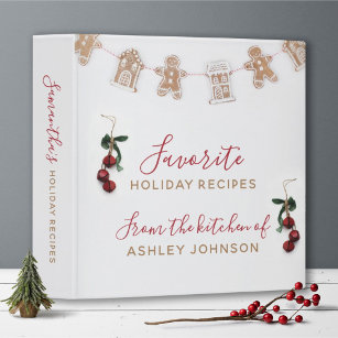 Festive Red Gingerbread Christmas Holiday Recipe 3 Ring Binder