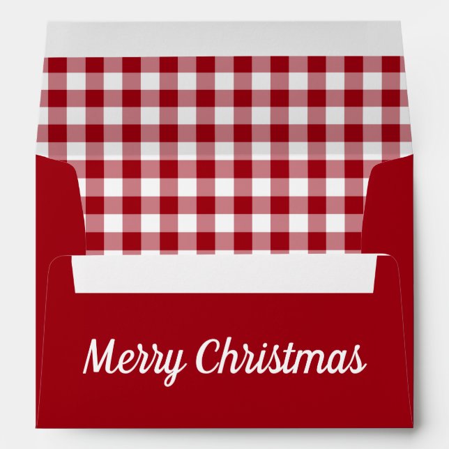 Festive Red Gingham Christmas Return Address  Envelope (Back (Bottom))