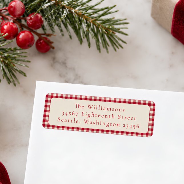 Festive Red Gingham Plaid Custom Return Address Label (Creator Uploaded)