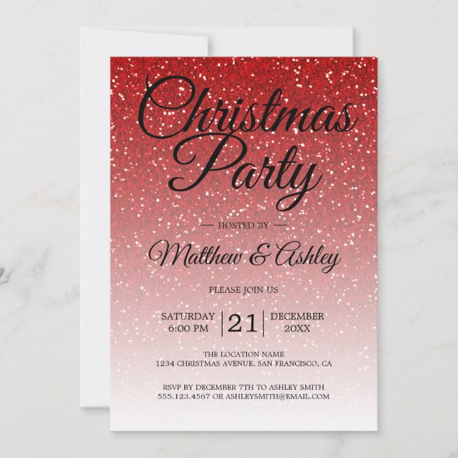 Festive Red Glitter Ombre Christmas Party Invitation (Front)