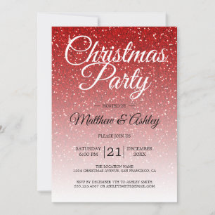 Festive Red Glitter Ombre Christmas Party Invitation