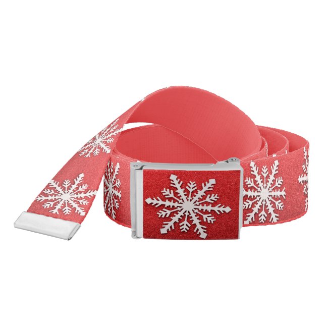 Festive Red Glitter White Snowflake Christmas Belt (Snake)