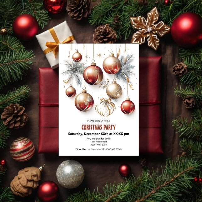 Festive Red Glitters Decoration Christmas Party  Holiday Card (Creator Uploaded)