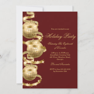 Festive Red Gold Bauble Christmas Party Invitation