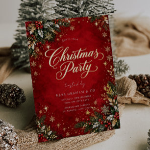 Festive Red Gold Foil Christmas Party Invitation