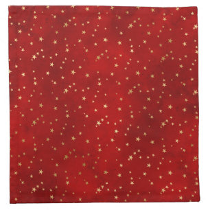 Festive Red & Gold Foil Winter Christmas Stars Cloth Napkin