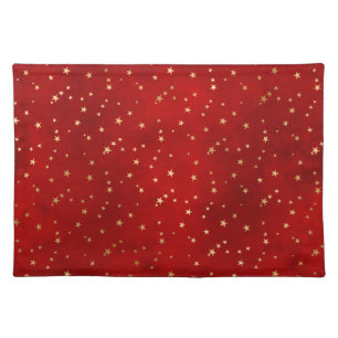 Festive Red & Gold Foil Winter Christmas Stars Cloth Placemat