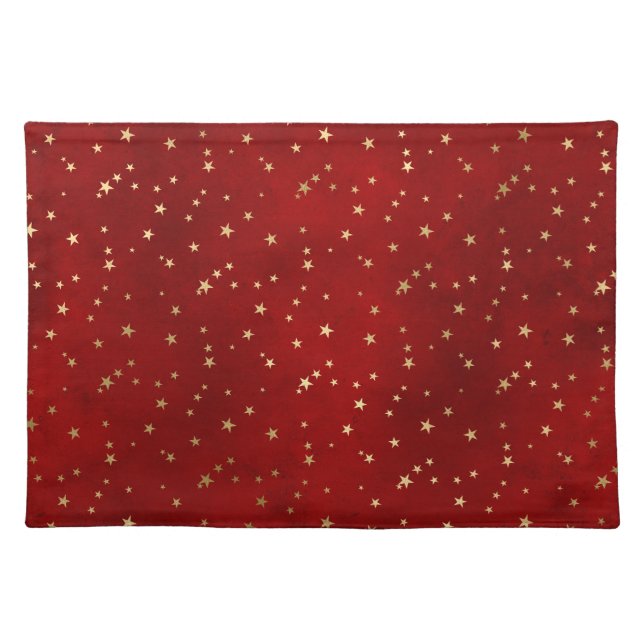 Festive Red & Gold Foil Winter Christmas Stars Cloth Placemat (Front)