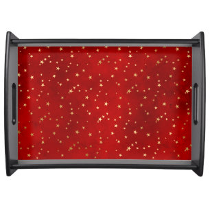 Festive Red & Gold Foil Winter Christmas Stars Serving Tray