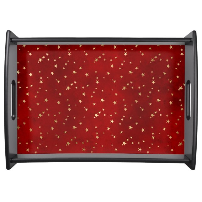 Festive Red & Gold Foil Winter Christmas Stars Serving Tray (Front)