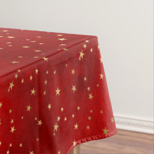 Festive Red & Gold Foil Winter Christmas Stars Tablecloth