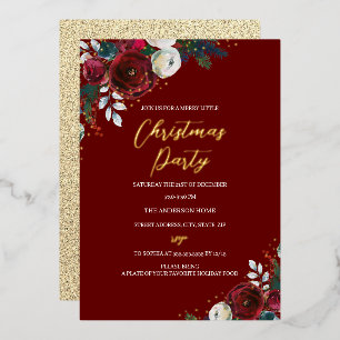 Festive Red Gold Foliage Christmas Party Foil Invitation