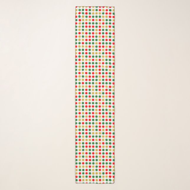 Festive Red Gold Green Polka Dot Scarf (Front)